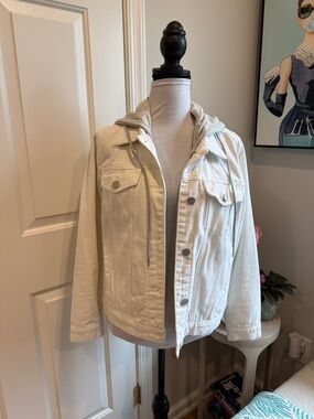 Blank NYC White Denim Jacket with removable hood